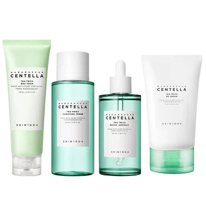 Colección x4 Centella Tea-Trica (espuma BHA, tónico purificante, ampolla calmante, crema B5)