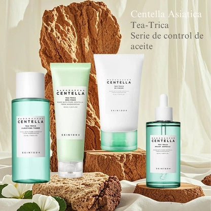 Colección x4 Centella Tea-Trica (espuma BHA, tónico purificante, ampolla calmante, crema B5)